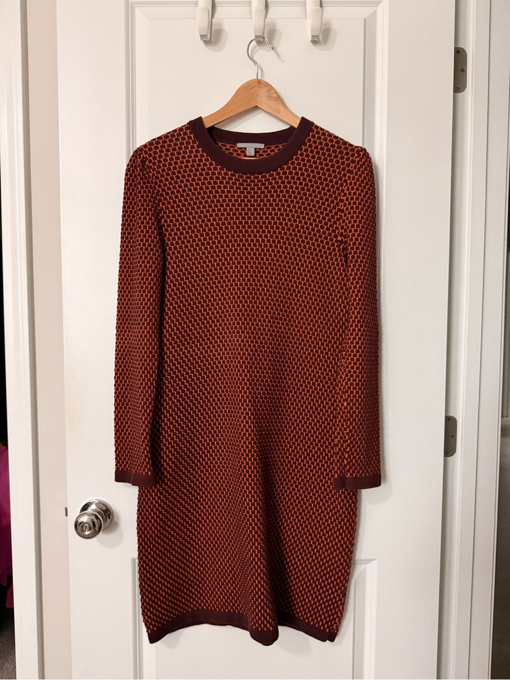 COS Long Sleeve Knit Dress in Rust and Burgundy